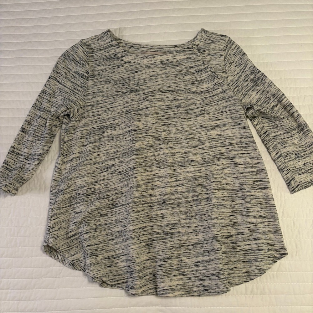 LOFT Gray Space Dye Cotton Knit Shoulder Button Top Womens Medium